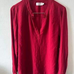 Velvet by Graham & Spencer Red Long Sleeve Relaxed Blouse with Mandarin Collar